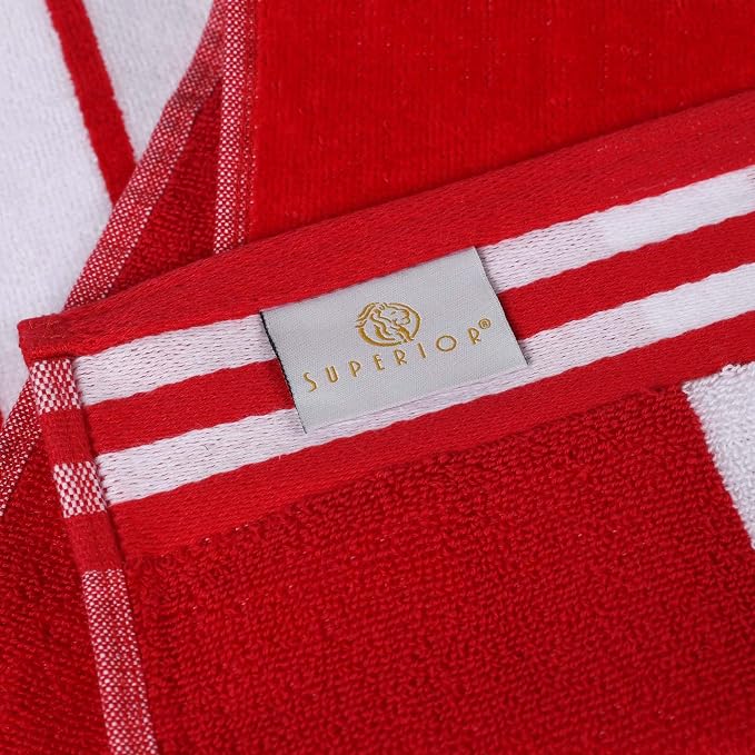 Superior Cotton Cabana Striped Beach Towels, Colorful Towels for Adult, Kid, Pool, Swimming, Sand, Travel, Large Oversized, Absorbent, Fast Drying, Bath Basics, Cabana Collection, 1 Piece, Red - Image 6