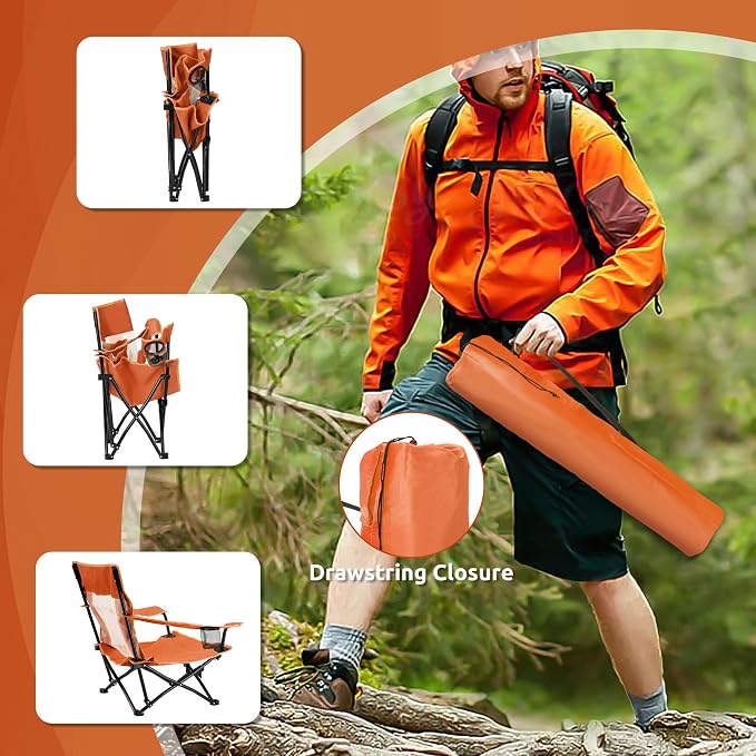 HaSteeL Folding Beach Chair Set of 2, Foldable Orange Camping Chairs for Outside, Low Beach Chair Portable for Adults Fishing, Picnic, Outdoor BBQ, Travel, Sports, Cup Holder & Storage Bag - Image 6