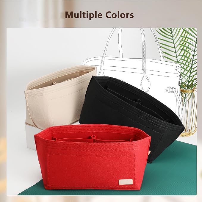 Purse Organizer Insert, Felt Zipper Bag Organizer with Base Shaper, Handbag Tote Dividers for Inside Purse Accessories, Compatible with Neverfull PM and More,Red/M - Image 8
