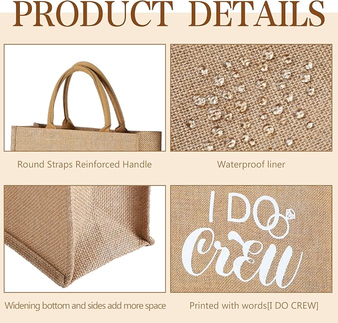 Sadnyy 10 Pieces Bridesmaid Gift Bags Bachelorette Tote Bags with Handles Large Burlap Bridesmaid Gifts Reusable for Bachelorette Party Wedding Bridal Shower - Image 3