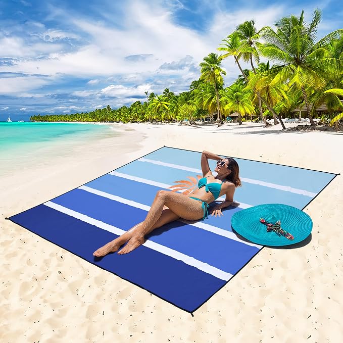 WIWIGO Beach Blanket Waterproof Sandproof Beach Mat 79" X 83"/10'x9'for 2-8 Adults Quick Drying Outdoor Picnic Mat Beach Accessories for Travel, Camping, Hiking - Image 5