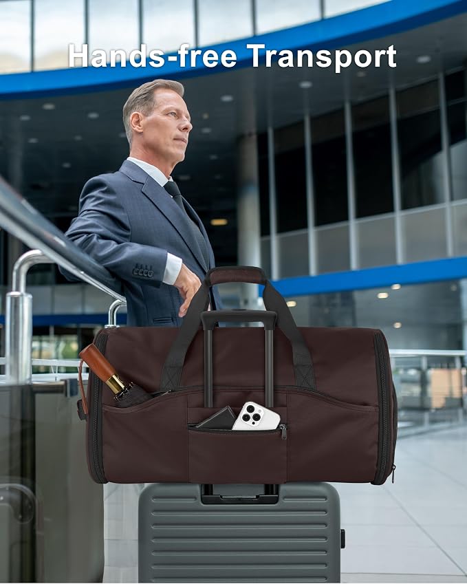 NPBAG Convertible Garment Duffle Bags for Travel - Carry on Garment Bag, Suit Bag for Men & Women, 3 in 1 Foldable Travel Duffle Backpack with Shoulder Strap (Brown) - Image 7