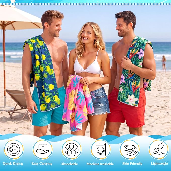Peryiter 48 Pcs Microfiber Beach Towel with Bags Bulk, 24 Large Quick Dry Pool Towels and 24 Storage Bags, 30 x 60 Inch Hawaiian Blanket for Beach Swimming Summer Party Camping Travel Women - Image 3