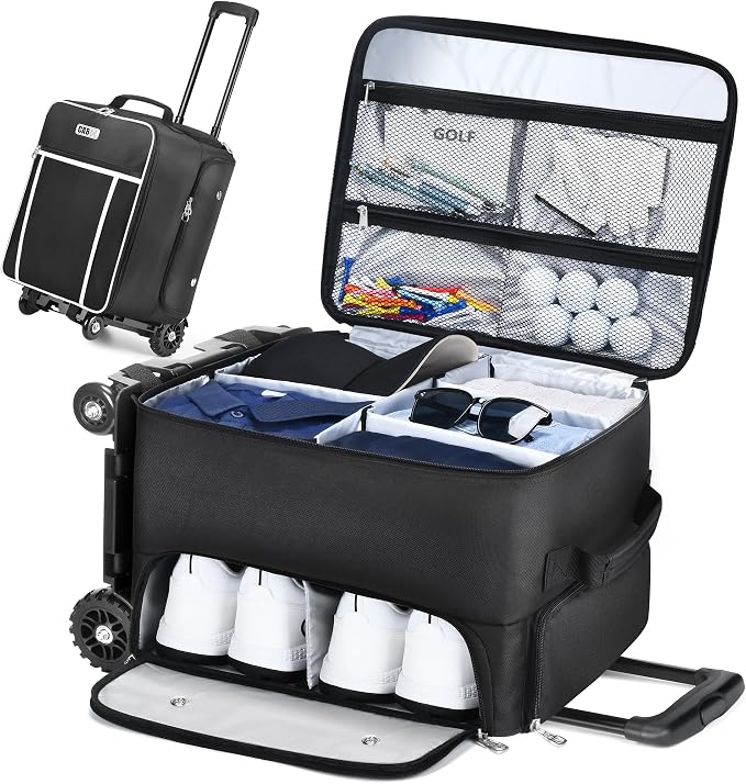 CAB55 Golf Trunk Organizer with 4 Wheels, 2 Layer Waterproof Car Golf Organizer with Separate Ventilated Compartment for 2 Pair Shoes, Golf Trunk Storage for Clothes, Accessories, Golf Gifts by CAB55