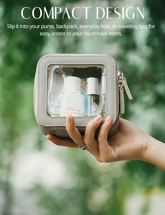 Popvibe Clear Makeup Bag Travel Cosmetic Case Toiletry Bag with Zipper Make Up Organizer Traveling Compact Car Bag Stone Mini - Image 5