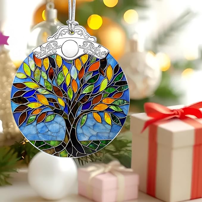 Tree of Life Stained Glass Ornament, Christmas Ornaments – Christmas Tree Decorations, Holiday Decor, Stocking Stuffer, Gift Idea, Tree of Life Gift, Gifts for Friend and Family