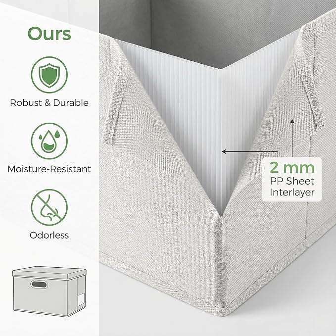 PRANDOM Storage Bins with Lids [3-Pack] Linen Fabric Foldable Storage Boxes Organizer Containers Baskets Cube with Cover for Bedroom Closet Office Beige（11.4X8.6X6.7 - Image 6