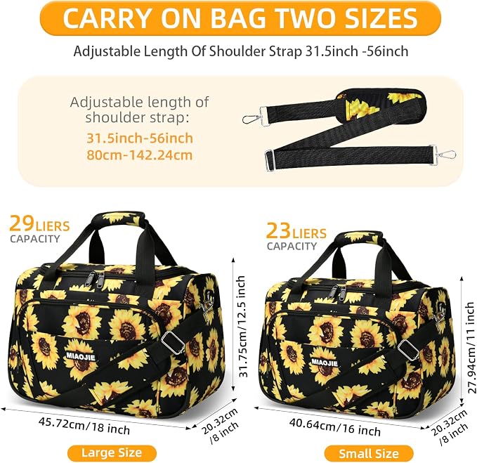 Underseat Carry On Luggage Lightweight Travel Tote Weekender Bag Overnight Duffle Bag for Travel, Travel Essentials Personal Item Travel Bag for Women and Men, Sunflower-16Inch - Image 4