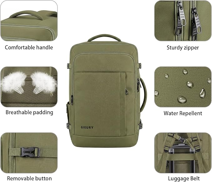 Gieury Travel Backpack, Extra Large 50L Expandable Backpack for Men Women, Carry On Backpack For Airplanes, Travel Essentials Luggage Suitcase Daypack Travel Gift Weekender Bag, Army Green - Image 3