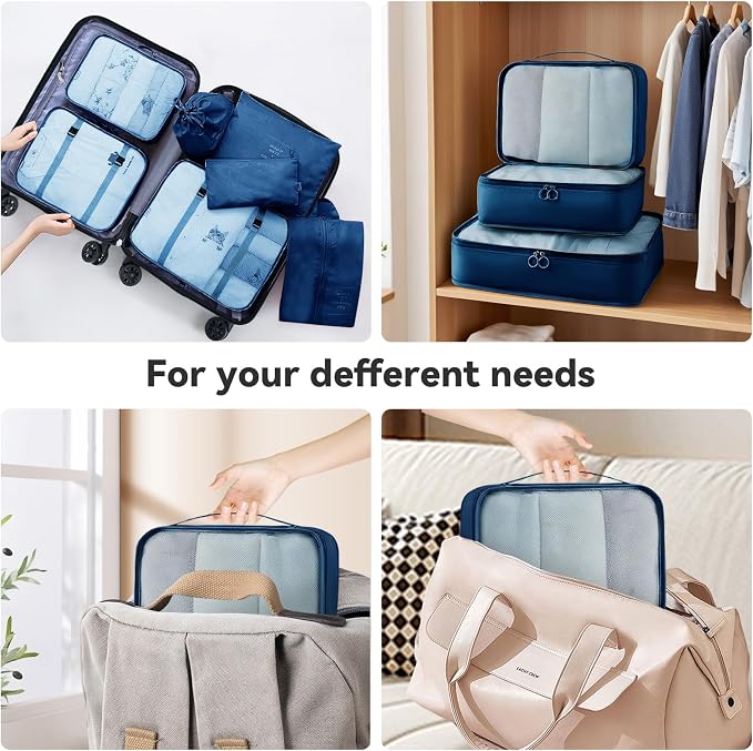 AnyZip Luggage Sets 10 Piece Hardshell Suitcase Set PC ABS Lightweight Travel Suitcases with 4 Double Spinner Wheels TSA Lock 20 24 28 Inch with 7 Storage Bags Dark Blue - Image 6