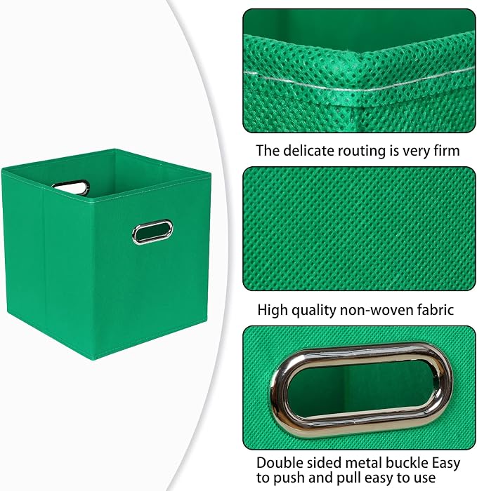 Fabric Cloth Storage Bins,Fabric Cube Bins Organizer with Dual Handles Foldable Cube Storage Baskets for Home Bedroom Storage,Set of 3,(Green) - Image 7