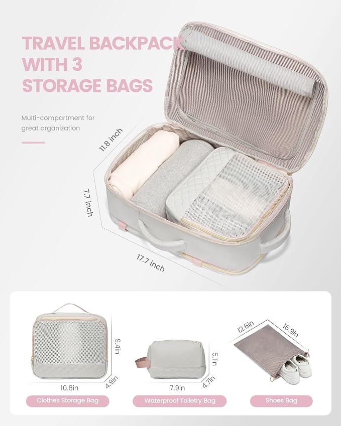 LOVEVOOK Travel Backpack for Women, Carry on Backpack for Airplanes,TSA Personal Item Travel Bag fits 15.6" Laptop,Travel Essentials Carry On Bag Flight Approved with 3 Packing Cubes - Image 2