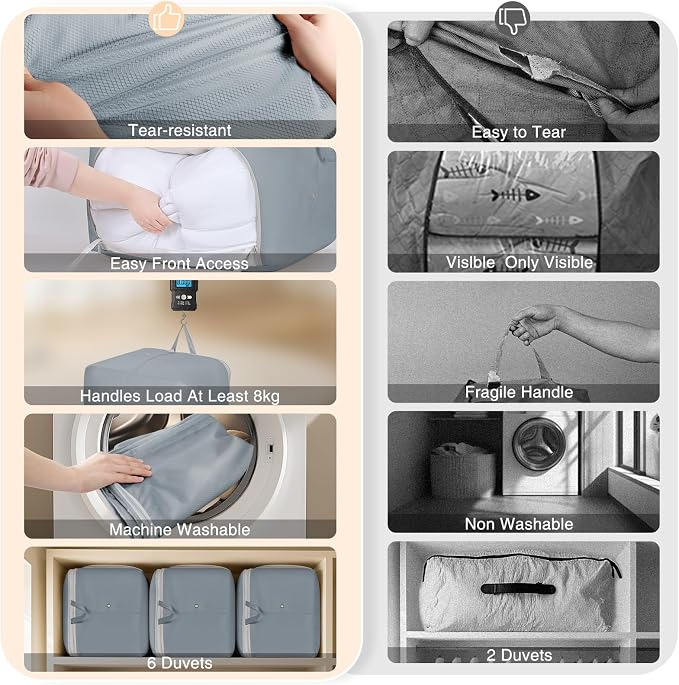 Comforter Storage Bag - 130L Blanket Storage Bags Front-opening Ultra Space Saving Self Compression Organizer, Washable Compression Bags for Storage Comforter Blanket, 2 Pack, Grey - Image 7