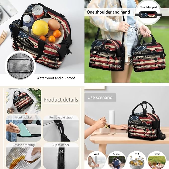 American Flag Fish Backpack for Boys Girls Primary Middle School Bookbag Set with Lunch Box Pencil Case Kindergarten Kids Schoolbags Rucksack Daypack 3 In 1 Set - Image 3