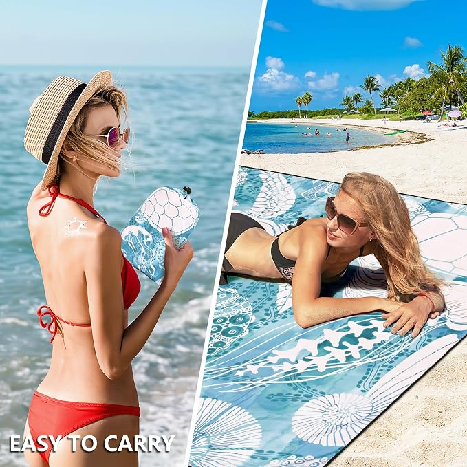 HIHOHO Beach Blanket Waterproof Sandproof Extra Large Beach Mat 79" X 83"/120"x108"for 1-8 Adults Quick Drying Durable Outdoor Picnic Mat for Beach Travel Camping Hiking - Image 4
