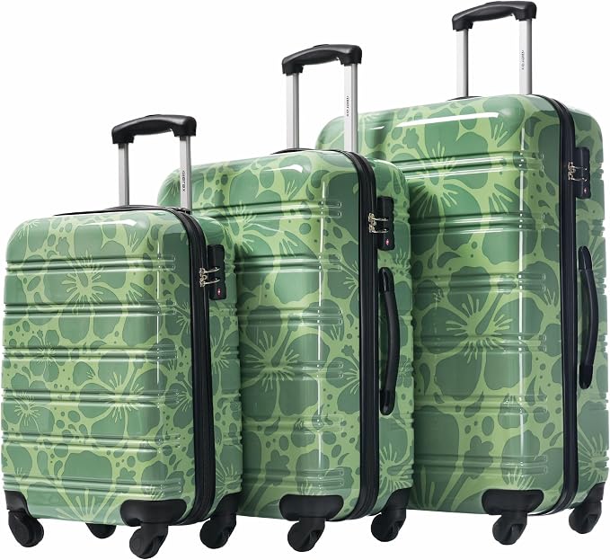 Merax Suitcase Set, Hardshell Luggage Sets 3 Piece with Spinner Wheels | Durable Printing Suitcase with TSA Lock Lightweight 20" 24" 28",Green by Merax