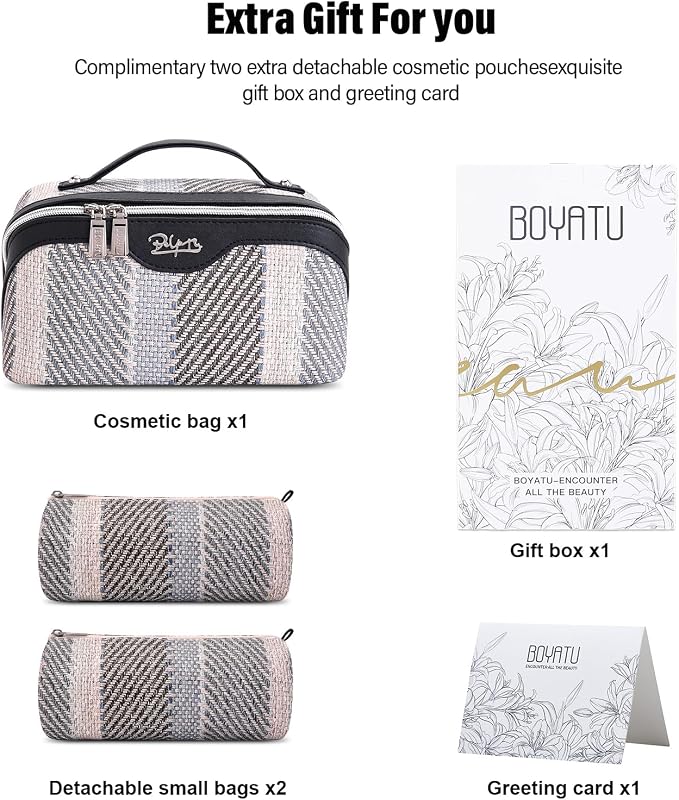 BOYATU Travel Makeup Bag Cosmetic Bag for Women: 3 Pcs Set Make up Bag with Compartments - Waterproof Vegan Leather Toiletry Bags with Handle - Makeup Organizer for Travel Essentials(C-4-Black) - Image 6
