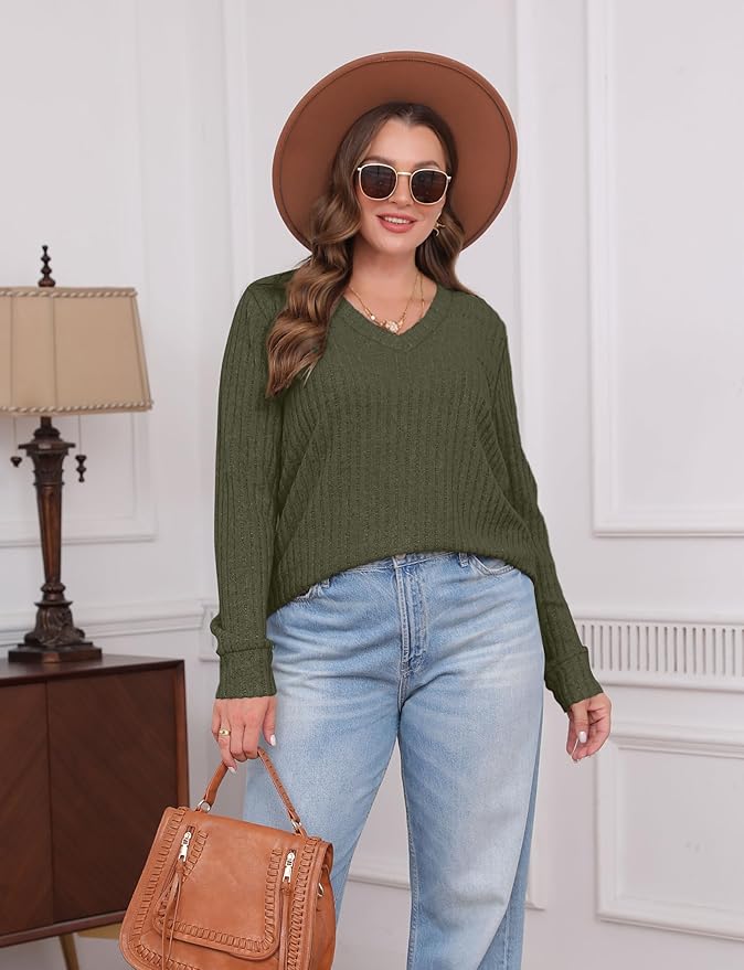 Sampeel V Neck Long Sleeve Shirts for Women Casual Fall Tops Lightweight Tunic Sweaters Fashion Clothes Loose Fit 2025