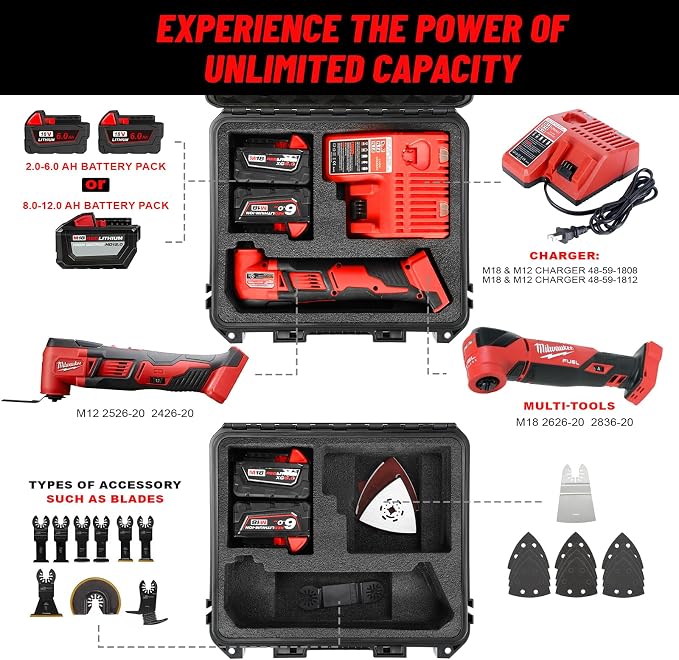 LOTOCASE Case for Milwaukee Oscillating Multi Tool - Custom Power Tools Box | Case for Milwaukee M18 M12 2836-20/2626-20/2526-20/2426-20, for Milwaulkee Fuel Multi-tool/Battery/Charger (Case Only） - Image 2