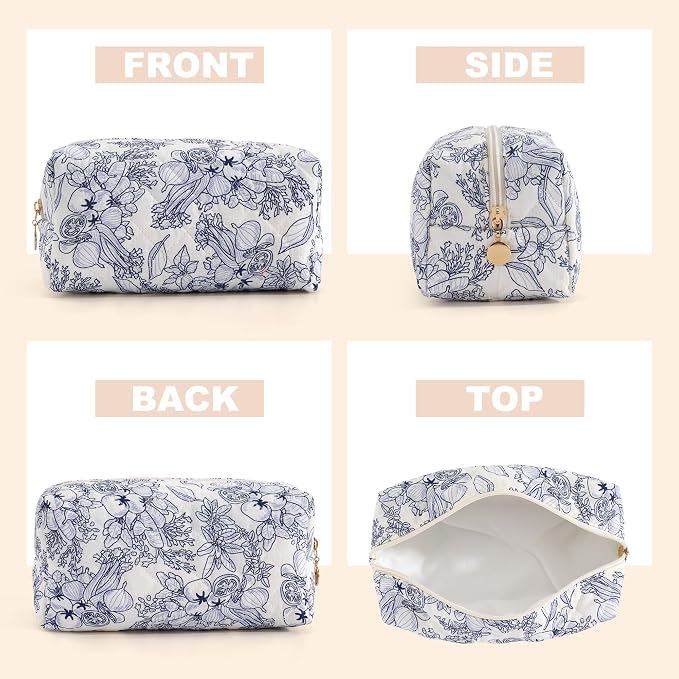 Makeup Bag Travel Toiletry Bag for Women, Small Cosmetic Bags Cute Quilted Cotton Makeup Pouch for Purse Emergency Bag Pencil Case Accessory Bag, Light Cyan - Image 3