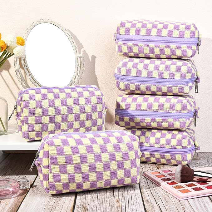 SOIDRAM Checkered Makeup Bag Preppy Cosmetic Bag Bulk Purple Makeup Pouch Personalize Travel Toiletry Bag Organizer Cute DIY Makeup Brushes Storage Bag for Women - Image 4