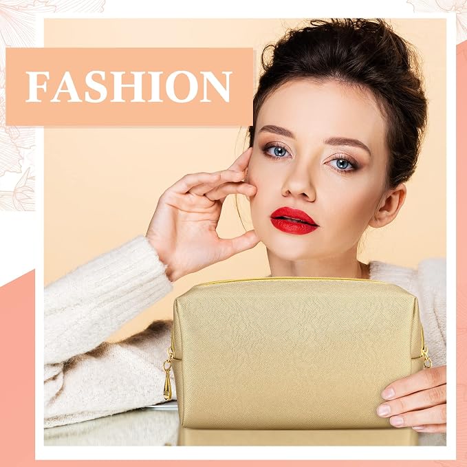 Kigeli Aesthetic Makeup Bags PU Leather Cosmetic Pouches Waterproof Plain Toiletry Bags Makeup Pouches Bulk for Women Party Gift Travel Storage Organizer(Champaign Gold,7.1 x 2.8 x 4.3 in) - Image 5