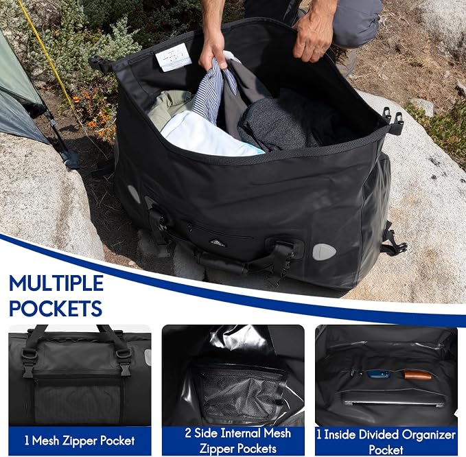 Haimont Waterproof Duffel Bag Roll-top Dry Duffel Bag with Quick-fixed Straps for Motorcycling, Rafting, Boating, SUP, Kayaking, Travel, 50L/70L - Image 4