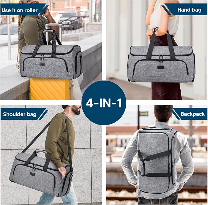 Vessgra Garment Bags for Travel,Convertible Garment Bag with Shoulder Strap, 4 in 1 Suit Bag Travel with Shoes Foldable 58L Garment Bags for Men Women Garment Duffel Bags for Hanging Clothes,Grey - Image 2