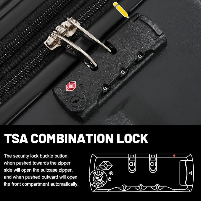 Merax Luggage Sets, Durable Hardshell 3 Piece Suitcase with Bags | Lightweight Carry on Luggage with Double Spinner Wheels and TSA Lock,20+24+28 inches,Black - Image 5