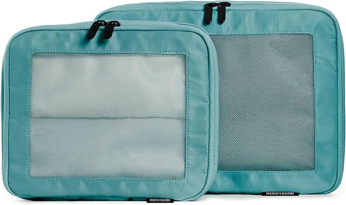 Aerotrunk Compression Packing Cubes for Travel - Luggage Organizer Bags - Double Zipper Packing Cubes for Suitcases (2-Pack, Teal) by Aerotrunk