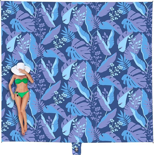 WEKAPO Beach Blanket Waterproof Sandproof Oversized, Extra Large Beach Mat Sand Free, Lightweight & Compact Sand Free Mat with 5 Stakes & 4 Corner Pockets by Wekapo