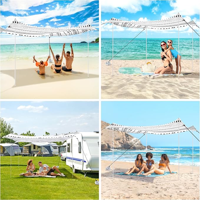 Beach Tent, Beach Canopy Sun Shade UPF 50+, Portable 10×10 FT Camping Sun Shelter with Sandbags, Poles, Ground Pegs and Anti-Wind Ropes Easy Setup for Outdoor, Backyard, Picnics, Fishing - Image 5