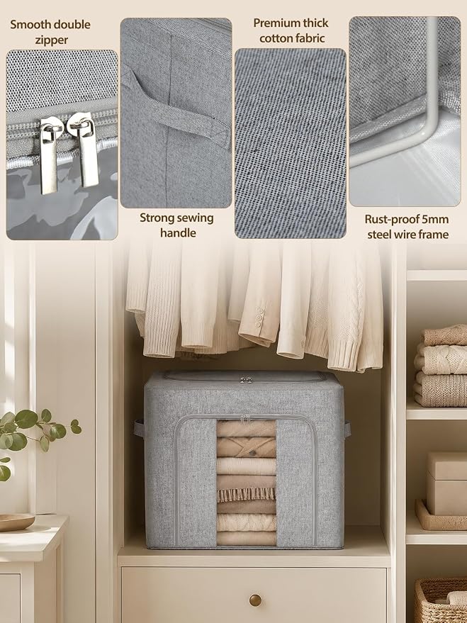 punemi Cashmere Sweater Storage Bag with Natural Cedar Balls & Steel Frame, 50L Garment Storage Bag with Clear Window, Closet Organizer for Cashmere, Wool Sweaters & Knitwear,16.5x12.6x15in, Grey - Image 7