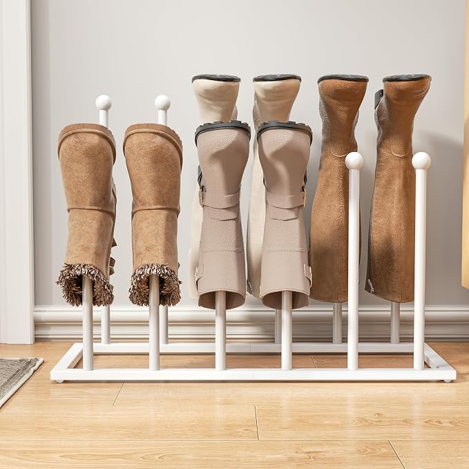 pickpiff Free Standing Shoe Racks - White Metal Boot Rack Organizer Tall Boots for Dorm Room, Closet, Entryway, Bedroom, Patio Outdoor, Hallway, White, Shoe Storage Fit for 6 Pairs by pickpiff