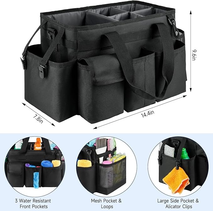 Cleaning Caddy,Cleaning Bag for Housekeepers,Cleaning Supplies Organizer with Handle,Black - Image 4