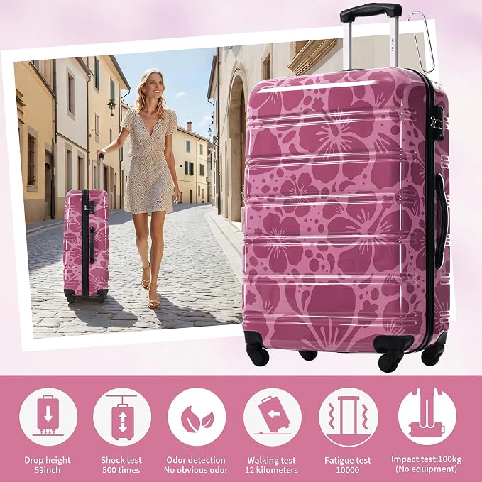Merax Luggage Sets 3 Piece, Hardside Suitcase Set with Spinner Wheels | Lightweight Printing Luggage Carry on,20+24+28 IN,Purple Pink - Image 7