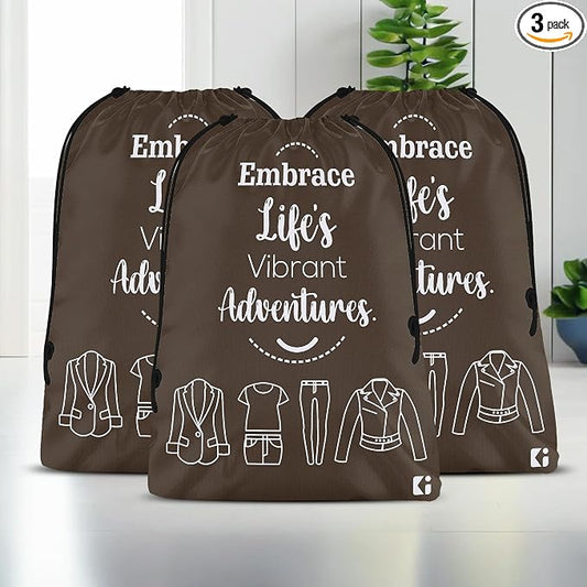 Kuber Industries Pack of 3 Cloth Storage Bag | Non-Woven Storage Organizer | Garments Cover for Laundry | Travel Storage Organizer for Clothing | Travel Cloth Carrying Bag | Medium | Brown by Kuber+Industries