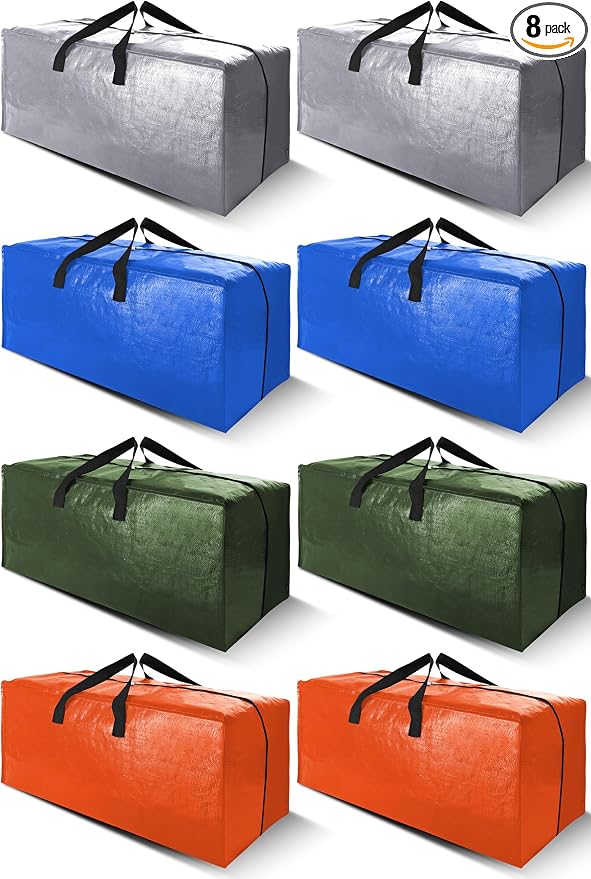 Cosy Family 8 Pack Heavy Duty Extra Large Moving Bags with Backpack Straps - Strong Handles & Zippers, Storage Totes For Space Saving, Fold Flat, Alternative to Moving Box (Set of 8, Multicolored) by Cosy+Family