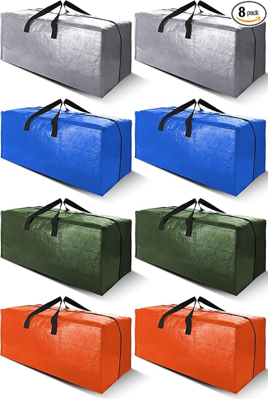 Cosy Family 8 Pack Heavy Duty Extra Large Moving Bags with Backpack Straps - Strong Handles & Zippers, Storage Totes For Space Saving, Fold Flat, Alternative to Moving Box (Set of 8, Multicolored) by Cosy+Family