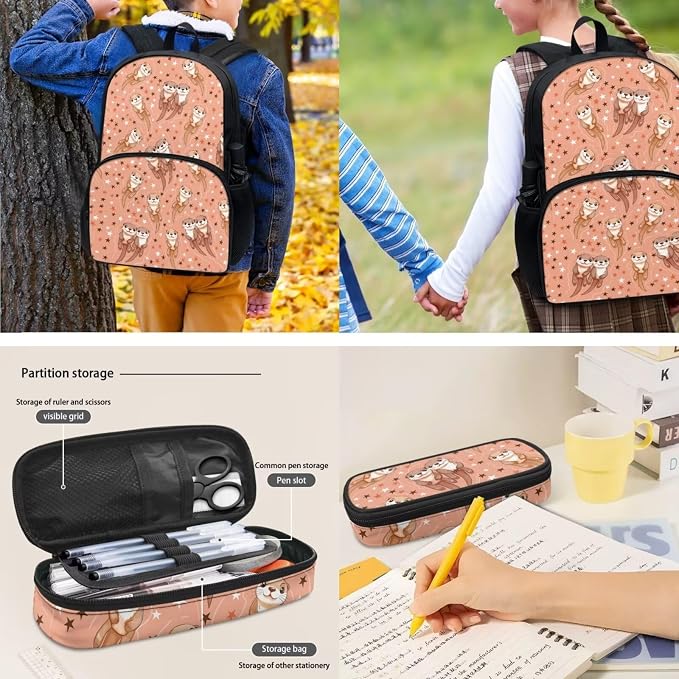 POLERO Cute Kids Backpack for Girls Cartoon Sea Otter Print School Bag Set 4Pcs Preschool Bookbags with Lunch Box - Image 4