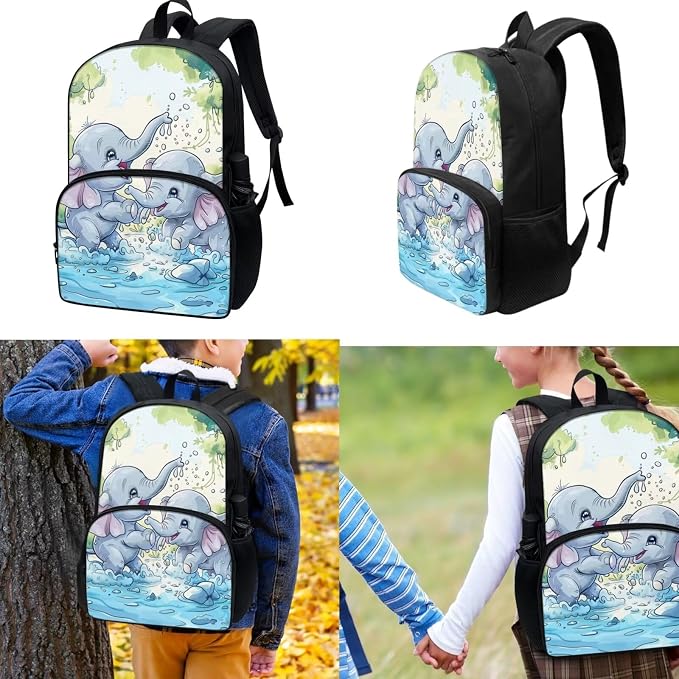 Elephant School Backpack for Teen Girls 10-12 with Lunch Box Cute Backpacks for Middle School Kids with Lunch Bag and Pencil Case 17 Inch School Bag Lunchbox Set - Image 3