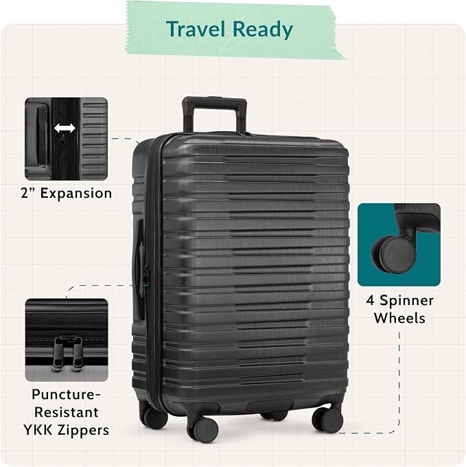 U.S. Traveler Boren Expandable Hardside Rugged Travel Luggage with 8 Spinner Wheels, Black, Checked-Large 30-Inch - Image 3