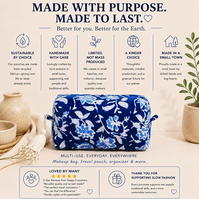 Huar Travel Makeup Bag- Large Capacity Cosmetic Bags for Women - Water Resistance Lining Portable Pouch & Open Toiletry Bag - Perfect Girls Makeup Organizer for Travel Essentials (Velvet Blue) - Image 5
