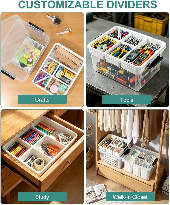 EOENVIVS 17 QT Clear Craft Storage Organizer Box with Removable Tray, Plastic Storage Bins with lids for Kids Art Supplies, Toys, Beads, Tools, Sewing & Classroom - Image 4