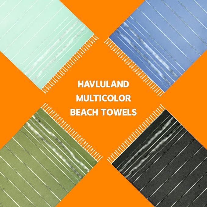 HAVLULAND Set of 5 Turkish Beach Towel Oversized 39x71 Turkish Bath Towels Highly Absorbent Quick Dry Extra Large Sand Free Beach Towels for Beach Pool Spa Gym Yoga Travel Camping Blanket - Image 4