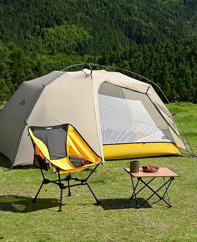 iClimb Ultralight Compact Camping Folding Beach Chair with Anti-Sinking Large Feet and Back Support Webbing (Yellow - Square Frame - 2PC) - Image 2