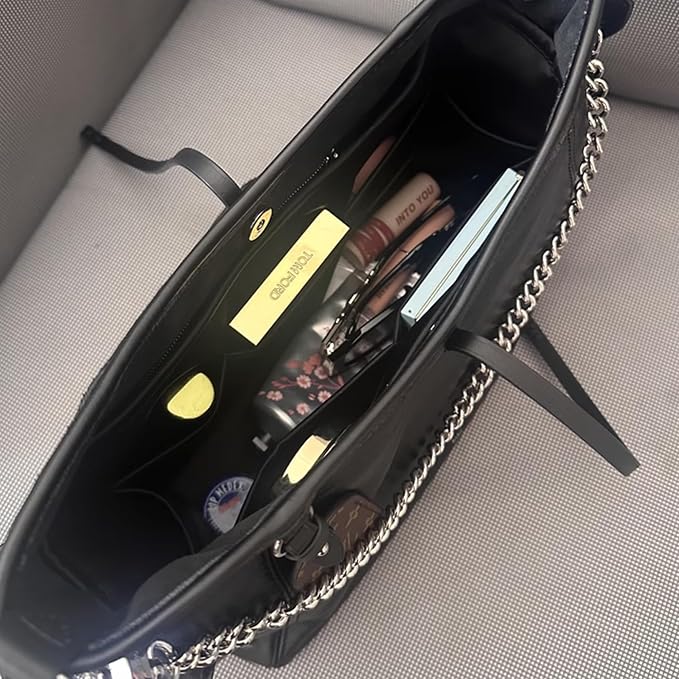 Purse Organizer for LV CarryAll Cargo Vibe MM, Black | Tailored Fit, Multiple Pockets, Lightweight Satin, Purse Essentials, Ideal for Travel, Shopping, and Daily Use - Image 2