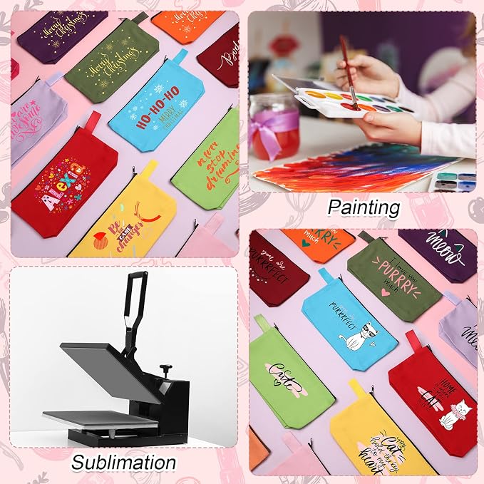 Reginary 60 Pcs Multicolor Canvas Makeup Bag Bulk Portable Travel Cosmetic Pouch Versatile Blank Toiletry Bag with Zipper for Women DIY Craft Purse Pencil Case (7.5 x 5 x 2 Inch) - Image 6