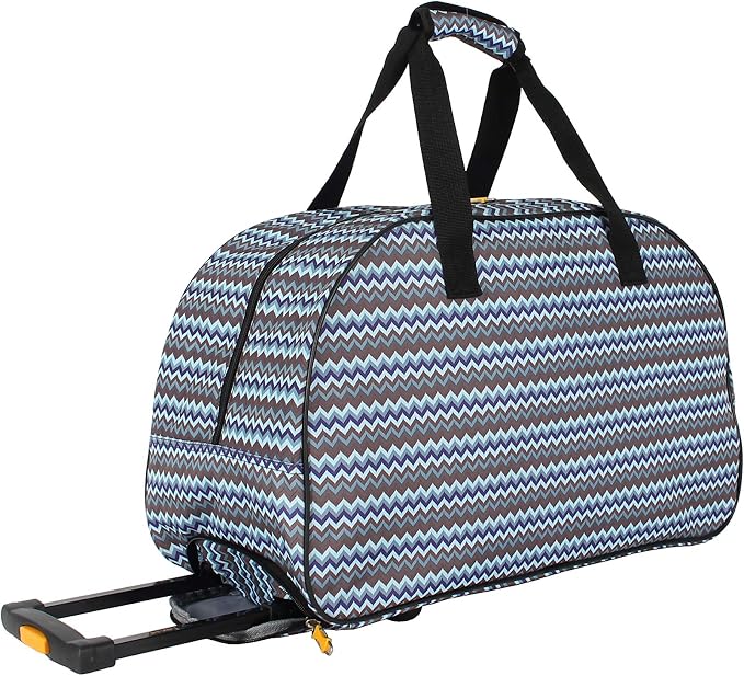 Lucas Designer Carry On Luggage Collection - Lightweight Pattern 22 Inch Duffel Bag- Weekender Overnight Business Travel Suitcase with 2- Rolling Wheels (Poly Brown) - Image 2