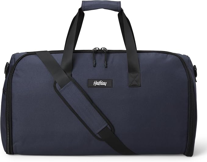 Halfday Convertible 2-in-1 Garment Duffel Weekender Bag 45L: Wrinkle-Free Travel (Hanging Suit Compartment, Shoe Pockets, Trolley Sleeve), Durable & Water-Resistant Carry-on, Marine by HalfdayTravel
